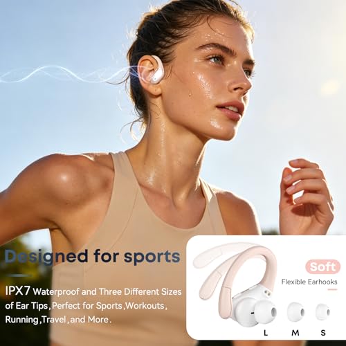 HAOYUYAN Sports Bluetooth Headphones, 80Hrs Playtime Wireless Earbuds with LED Power Display, IPX7 Waterproof Earphones for Workout/Running, Noise Canceling Headset Ear Buds - color: Rose Gold