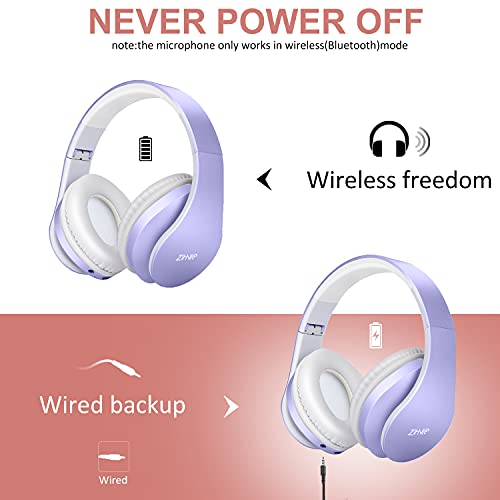 ZIHNIC Bluetooth Headphones Over-Ear, Foldable Wireless and Wired Stereo Headset Micro SD/TF, FM for Cell Phone,PC,Soft Earmuffs &Light Weight for Prolonged Wearing (Purple) - color: Purple