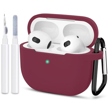 Compatible with AirPods 3 Case, Protective Silicone Cover for AirPods 3rd Generation Case 2021, Wireless Charging - Burgundy - color: C-Burgundy