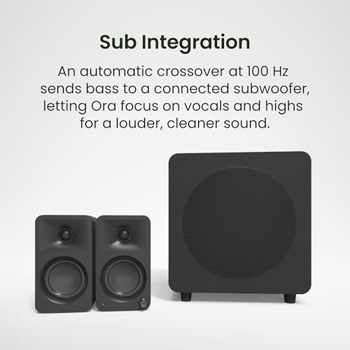 Kanto ORAMG 100W Powered Reference Desktop Computer Speakers with Bluetooth 5.0 and USB-C Input | Bi-Amplified | 100 Hz Automatic Crossover | Reference Quality Sound | Pair | Grey - color: Grey, size: 3" Woofer - 100 Watts
