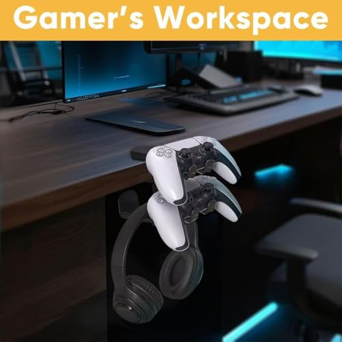 Foldable Headphone Stand and Hook – Aluminum Headset Holder Clamp Mount Under Desk, Universal Fit for Gaming Headphones, Space-Saving Hanger Organizer