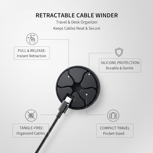 Retractable Cable Winder, Silicone Cord Reel for Travel & Desk Organization, Compact Storage for Charging Cables and Earphones
