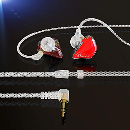 BASN Bmaster in Ear Monitor Musician Headphones Triple Drivers Dynamic Earbuds Sound Isolating Earphones with Two Detachable Audio & Mic Cables (Red) - color: Red