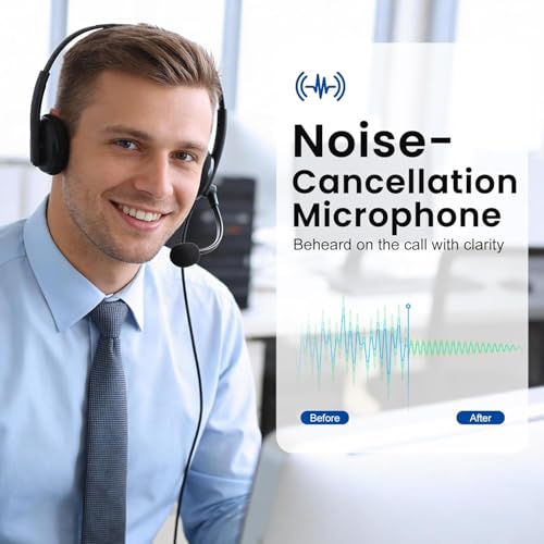 doudou USB Computer Headset with Noise Cancelling Microphone for PC, Call Center Headphones for Office Zoom Skype Teams, Online Class, Lightweight with USB/Type-c Jack & Volume Control