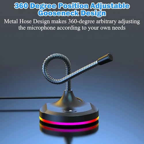 USB Computer Microphone with Mute Button and RGB Lighting,Plug&Play Mic for Conference,Gaming,YouTube,Desktop PC Mic for Mac/Window-Black-M8(3-Port Hub)