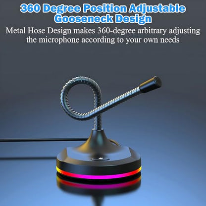 USB Computer Microphone with Mute Button and RGB Lighting,Plug&Play Mic for Conference,Gaming,YouTube,Desktop PC Mic for Mac/Window-Black-M8(3-Port Hub)