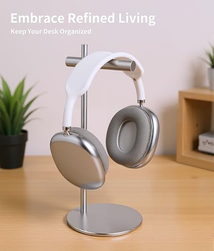 Aluminum Alloy Headphone Stand for Desk with Non-Slip Base - Universal Headset Stand Compatible with Over-Ear, On-Ear and Neckband Headphones (Silver) - color: Silver