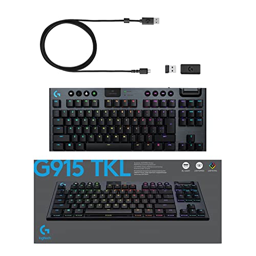 Logitech G915 TKL Tenkeyless Lightspeed Wireless RGB Mechanical Gaming Keyboard, Low Profile Switch Options, Lightsync RGB, Advanced Wireless and Bluetooth Support - Clicky - color: Black, size: TKL, style: G915 TKL
