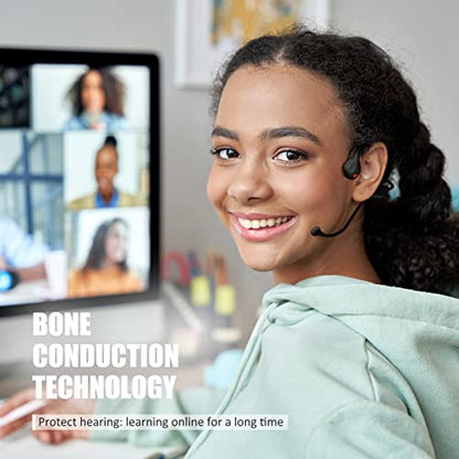 Bone Conduction Open Ear Bluetooth Headphones with Microphone, Noise Cancelling Wireless Computer Headset - color: Pro-Black
