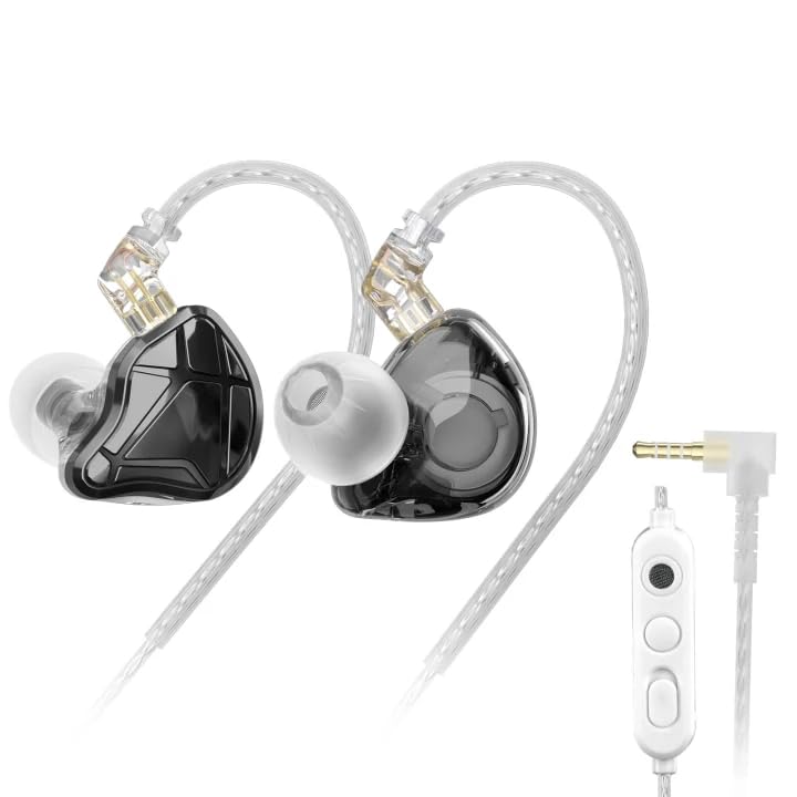 KZ Axas in Ear Monitor | Noise Isolating Gaming IEMs with Mic, Low-Distortion Audio, FPS Co-Tuned, Detachable Cable Ear Buds(Black 3.5mm with MIC) - color: Black, style: 3.5 mm with Mic