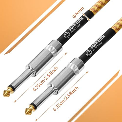 2-Pack 10 Feet Tweed braided 1/4 Inch TS Guitar Cables, Yellow & Brown | Strain relief, Anti-kink, no signal loss, fit electric guitar, bass, amp - color: Yellow, size: 10ft