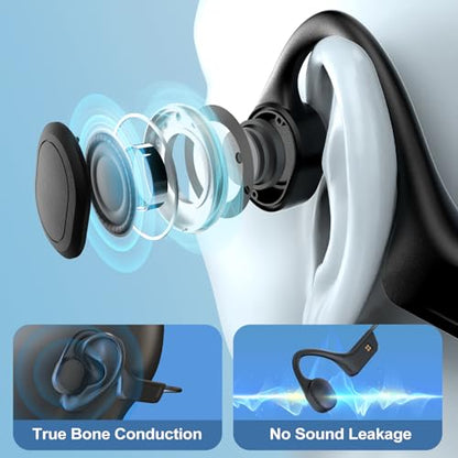 Bone Conduction Headphones,Waterproof IP68,Wireless Bluetooth 5.3 Earphones with Microphone, Built-in 32GB MP3 Open Ear Bluetooth Headphones for Running (Matt Black) - color: Matt Black