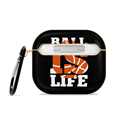 Basketball is Life Basketball Sports Compatible AirPods 3 Case Cover, Cute Gold Plated Air Pod 3rd Generation Case with Keychain Protective Hard Gen 3 Shell Designed for Apple AirPod 3rd Gen 2021