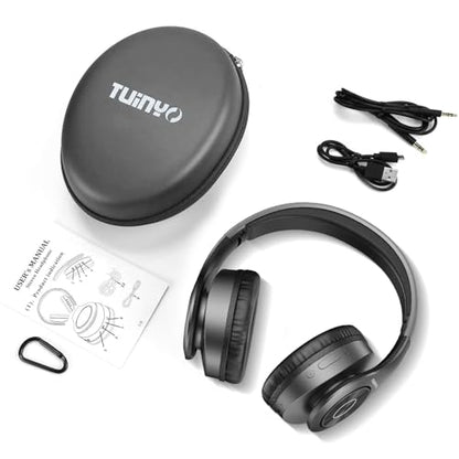 TUINYO Wireless Headphones Over Ear, Bluetooth Headphones with Microphone, Foldable Stereo Wireless Headsetfor Travel Work TV PC Cellphone-Black - color: Black