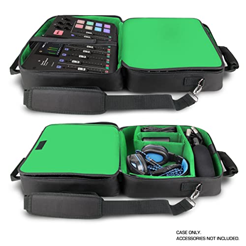 USA Gear Audio Mixer Case Fits RODECaster Pro II, Pro & Duo, GoXLR, & more Podcast Equipment - Podcast DJ Travel Bag with Customizable Interior, Scratch-Resistant Interior, Shoulder Strap (Green) - color: Green