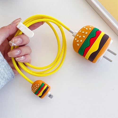 ZOSTLAND 5 in 1 DIY 18W 20W Heart Shape Protector Data Cable USB Charger Line Earphone Wire Saver Organizer Compatible with iPhone 11 12 13 14 15 Pro Max - color: Hamburger