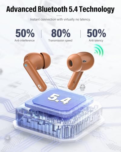 Wireless Earbuds, Bluetooth 5.4 Headphones Bass Stereo/Clear Calls, Brown | Ear Buds with Noise Cancelling Mic LED Display in Ear Earphones IP7 Waterproof 36H Bluetooth Earbuds for Phones/Sport/Laptop - color: Brown