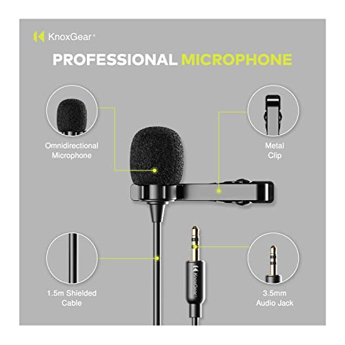 Knox Gear Omnidirectional Lavalier Microphone Multi-Pack | Hands-free clip-on design, works with most cameras and recorders, smartphones may require an adapter, (2 items)