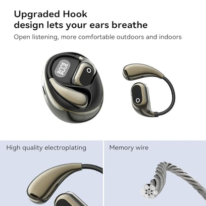 Open Ear Headphones Wireless Bluetooth 5.4, OWS Earphones Wireless Earbuds with Earhooks and Mic, IPX5 Waterproof, 64H Range, Out of Ear Earbuds for Sports Running Workout Driving (Black) - color: Black