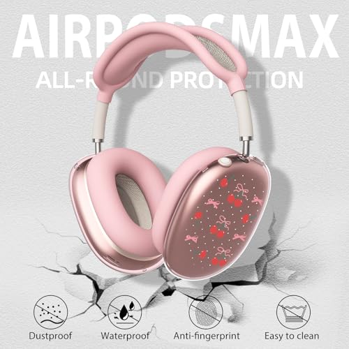 Cute Lovely Girls Clear Case for Airpods Max Headphones Pink Cherry Bows Soft TPU Ear Cups Cover Anti-Scratch Silicone Ear Pad Protective Case 53 Headband Cover for Apple Airpods Max - color: Pink bow cherry 06