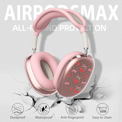 Cute Lovely Girls Clear Case for Airpods Max Headphones Pink Cherry Bows Soft TPU Ear Cups Cover Anti-Scratch Silicone Ear Pad Protective Case 53 Headband Cover for Apple Airpods Max - color: Pink bow cherry 06