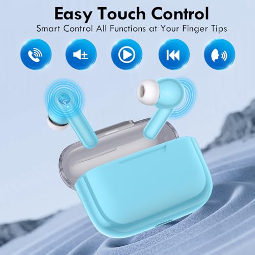kurdene Wireless Earbuds, Bluetooth 5.3 in Ear Buds Light Weight Headphones with Deep Bass Sound,48 Hours Playtime Headset,Clear Calls Earphones with Mics for Sports Workout Blue - color: Blue