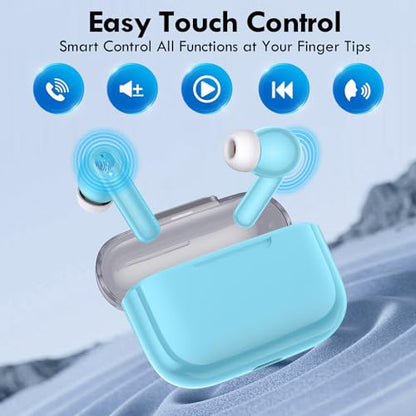 kurdene Wireless Earbuds, Bluetooth 5.3 in Ear Buds Light Weight Headphones with Deep Bass Sound,48 Hours Playtime Headset,Clear Calls Earphones with Mics for Sports Workout Blue - color: Blue