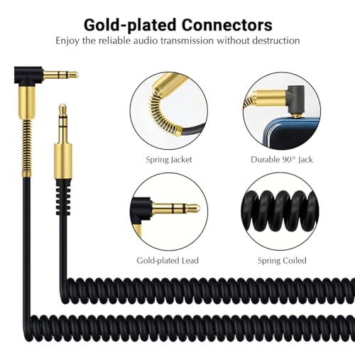 Aux Cord 1ft/30CM, Right Angle Gold Plated 3.5mm Audio Cable, Hi-Fi Sound Male to Male Aux Cable Home Car Stereo Audio Jack Cables Auxiliary Cord Compatible with Headphone MP3 iPhone iPad Tablet - size: 30CM COIL