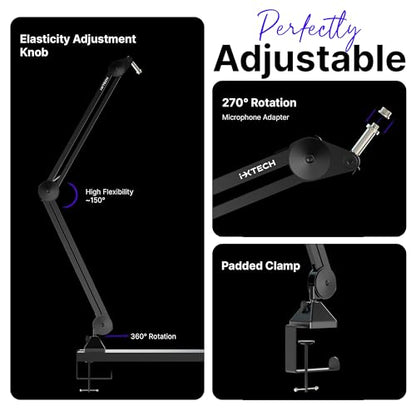Microphone Boom Arm Stand, Heavy Duty Adjustable Mic Stand with Cable Ties, Desk Mount Arm Stand for Gaming Streaming Podcasting. - color: MI06 LARGE