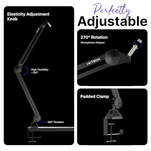 Microphone Boom Arm Stand, Heavy Duty Adjustable Mic Stand with Cable Ties, Desk Mount Arm Stand for Gaming Streaming Podcasting. - color: MI06 LARGE