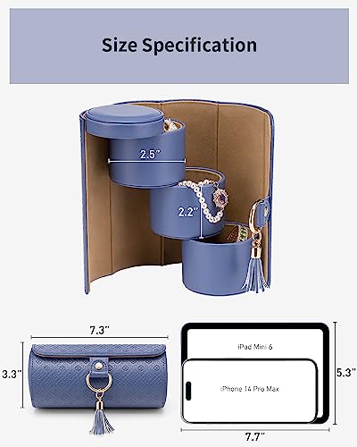 VLANDO Travel Jewelry Organizer, 3 Tier Roll Up Design, Hard Shell Storage | Stepped Sections Compartments Keep Jewelry Visible, Soft Lining Protect Pieces, Snap Closure, Travel Gift for Women Girl - color: Purple