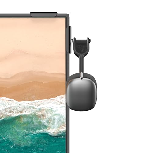 Headphone Holder for Screen (black) | Plastic Headphone Stand, Headset Stand Suitable for AirPods Max, Sony, Bose, Beats and More - color: black