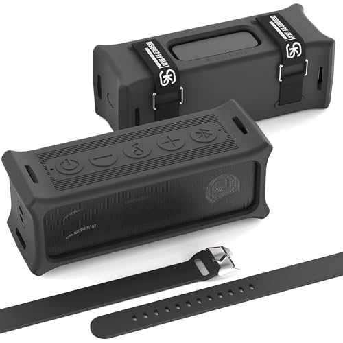 SIKAI CASE Portable Speaker Mount for Anker Soundcore 3, Silicone Case with Adjustable Strap&Handle for Bike/ATV Golf Cart/Shower, Shockproof Dustproof Build Travel Protective Cover, Only Case (Black)