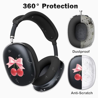 for AirPods Max Headphones Cherry Bow Ear Covers for AirPods Max 2 | Cute Clear Ear Cups Cover | Black Silicone Ear Pad Case Headband Cover for Apple AirPods Max 2/1 (2026/2024/2020) - color: Cherry Bow J/Black
