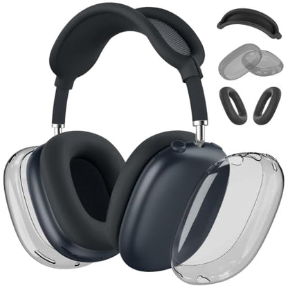MOLOPPO 3 in 1 Case Cover Compatible with AirPods Max 2/1 2024/2020, Black | Anti-scratch Clear Soft TPU Ear Cups /Silicone Ear Pad Case /Headband Cover for AirPods Max, Transparent Accessories for Max - color: A3-Transparent Black