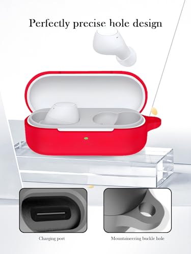 Case for Sony WF C510 Truly Wireless in-Ear Bluetooth Earbud,Soft Protective,Shockproof, BOVUGAC Silicone Case Cover with Keychain & Cleaning Kit & Lanyard-Red - color: Red