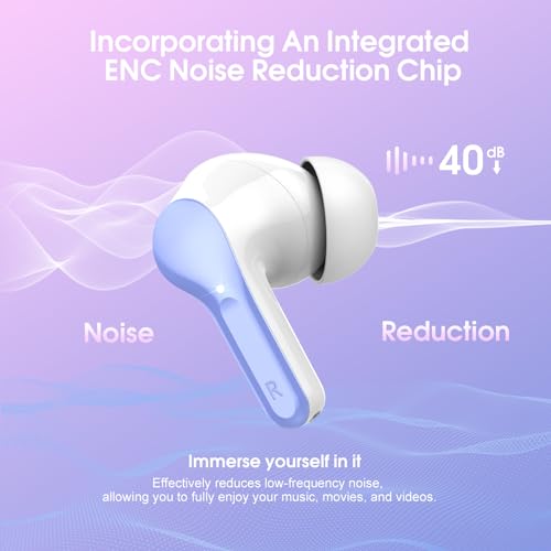 Wireless Earbuds, Bluetooth 5.4 Headphones HiFi Stereo, Bluetooth Earbuds | with ENC Noise Cancelling Mic,IP7 Waterproof in Ear Earphones,48H, LED Display Ear buds for Pad Phones Workout, White Purple - color: White Purple