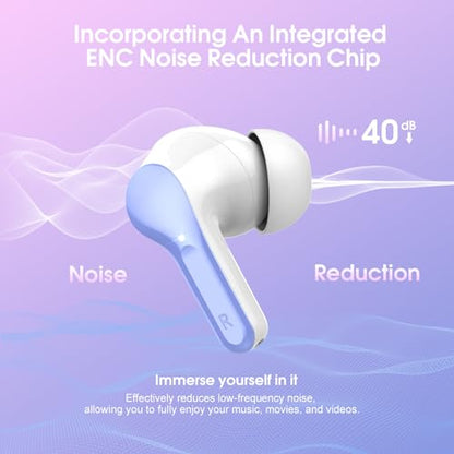 Wireless Earbuds, Bluetooth 5.4 Headphones HiFi Stereo, Bluetooth Earbuds | with ENC Noise Cancelling Mic,IP7 Waterproof in Ear Earphones,48H, LED Display Ear buds for Pad Phones Workout, White Purple - color: White Purple