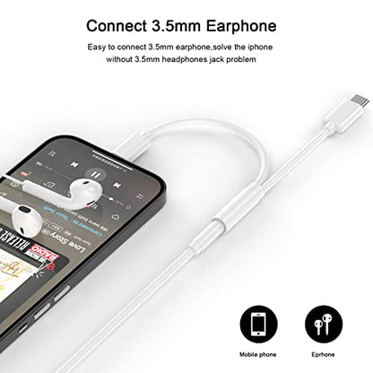 Lightning to 3.5 mm Headphone Jack Adapter,[MFi Certified] iPhone Headphones Aux Audio Dongle+USB Type C to 3.5 mm Jack Female Adapter for iPhone 17 16 15 14 13 Pro Max 12 11 XS XR 8 7 S23 S22 | Aux Audio Dongle+USB Type C to 3.5 mm Jack Female Adapter fo