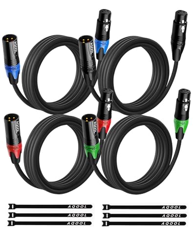 XLR Cables for Microphone, XLR Male to Female Mic Cord 10ft 4 Pack | Balanced Gold-Plated 3-Pin Microphone Cable, OFC, Professional XLR Cord - size: 10ft-4p