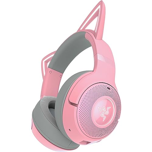 Razer Kraken Kitty V2 BT Wireless RGB Headset, Pink | Chroma RGB Kitty Ears & Earcups, Bluetooth 5.2, 40 mm Drivers, Noise-cancelling Mics, Lightweight, USB-C, 40 Hr Battery - color: Quartz Pink