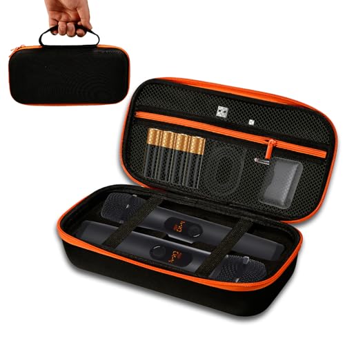 Wireless Microphone Case for JBL Wireless Microphone System,Waterproof Handheld Dual Mic Case,Portable Mic bag for Singing or Karaoke Receiver, Adapter, AA Batteries-Orange(Box Only)