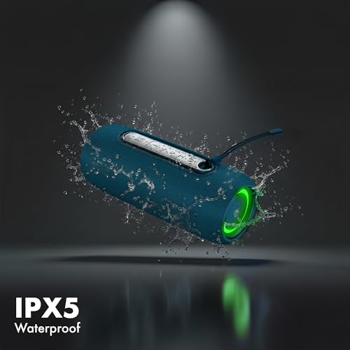 Fisher Portable Bluetooth Speakers IPX5 Waterproof Speaker, 14W Peak Power | Stereo Bluetooth Speaker, RGB Lights, TWS, BT 5.3, Built-in Mic, Hands Free Calling Speakers Bluetooth Wireless, Use Anywhere - color: Navy Blue