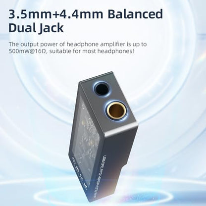 S.M.S.L D10 Headphone Amplifier USB Potrable Dac with 3.5mm & 4.4mm Balacnced Dual Mini Audio Amp Outputs Support 500mw 16ΩDSD256 PCM 32bit/384khz Hi-Res Earphone Amp for Smartphones/PC/Laptops(Black) - color: Black