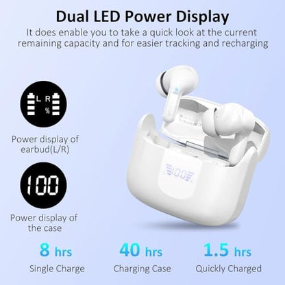 Ordtop Wireless Earbuds, 2026 Bluetooth 5.4 Headphones NEW Ear Buds, White - color: White
