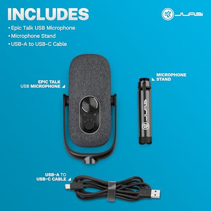JLab Epic Talk USB Streaming Microphone with Cardioid, Omni, Stereo, bi-Directional Modes, Volume/gain Control, Quick Mute, 3.5mm AUX, White - color: Black