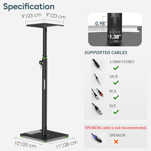 Vondynote Pair Studio Monitor Stands 31"-50" Floor Monitor Speaker Stands | Adjustable Height, Cable Management, Heavy Duty, Flat Base