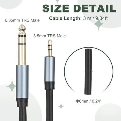 MECCANIXITY 1/4" to 1/8" Stereo Audio Cable, 10FT 6.35mm Male to 3.5mm Male Patch Cord Interconnect Adapter Cable for Laptop, Home Theater Devices, Black - size: 10FT