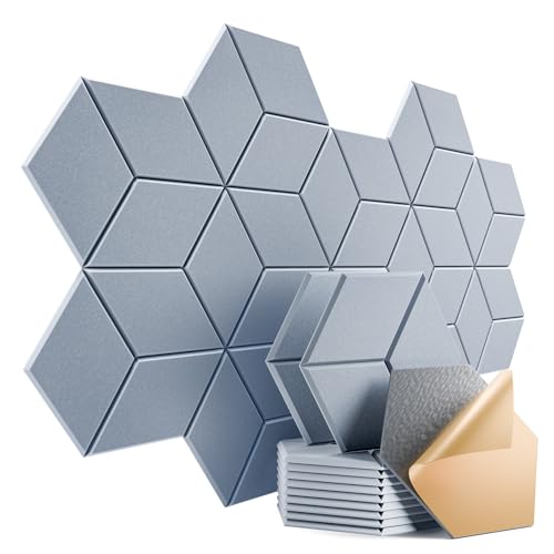 12 Pack Self-Adhesive Acoustic Panels 12" X 10" X 0.4" - Sound Proof Foam Panels with High Density, Y-Lined Design, Flame Resistant, Absorb Noise and Eliminate Echoes(Smoky Gray) - color: Smoky Gray, size: Y-Cut Hexagon 12 Pack