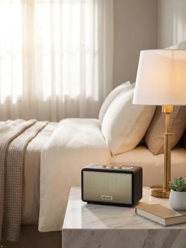 MLOVE A200 Retro Bluetooth Speaker for Home | Aux Input, USB Port, Micro SD Card Slot, Battery Powered, Dual Pairing, 80W Peak Power, Old School Style, Black and Gold - color: Black Gold